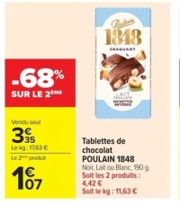 Tablettes de chocolat POULAIN 1848