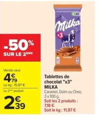 Tablettes de chocolat "x3" MILKA