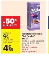 Tablettes de chocolat "Lot Familial" MILKA