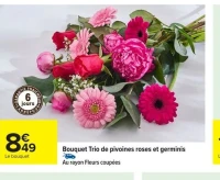 Bouquet Trio de pivoines roses et germinis