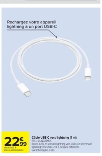 Câble USB-C vers lightning (1 m)