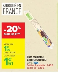 Pâte feuilletée CARREFOUR BIO