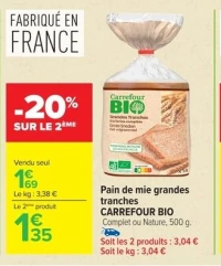 Pain de mie grandes tranches CARREFOUR BIO