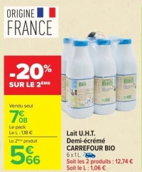 Lait U.H.T. Demi-écrémé CARREFOUR BIO