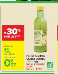 Pur jus de citron Carrefour Bio