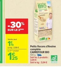 Petits flocons d'Avoine complète Carrefour Bio