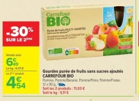 Gourdes purée de fruits sans sucres ajoutés CARREFOUR BIO