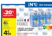 Lait U.H.T. demi-écrémé Carrefour Classic