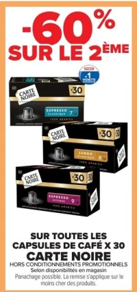 CAPSULES DE CAFÉ X 30 CARTE NOIRE