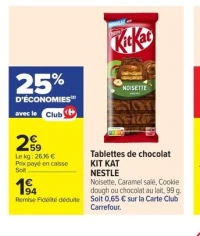 Tablettes de chocolat KIT KAT NESTLE