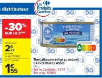 Thon albacore entier au naturel CARREFOUR CLASSIC'
