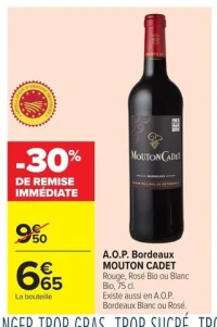 A.O.P. Bordeaux MOUTON CADET Rouge, Rosé Bio ou Blanc Bio