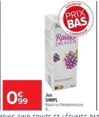 Jus SIMPL Raisin ou Pamplemousse