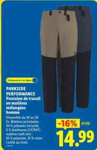 PARKSIDE PERFORMANCE Pantalon de travail en matières mélangées homme