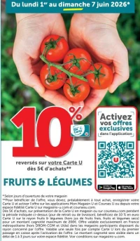 Fruits & Légumes - 10% reversés sur votre Carte U dès 5€ d'achats