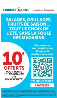 10€ offerts pour toute 1ère commande Courses U