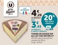 U de nos Régions Tomme de Savoie IGP au lait cru entier U