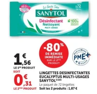 Lingettes désinfectantes eucalyptus multi-usages Sanytol