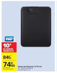 WD Disque dur Elements 1.5 TO noir