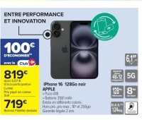 iPhone 16 128Go noir APPLE