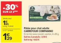 Pâtée pour chat adulte CARREFOUR COMPANINO En terrine