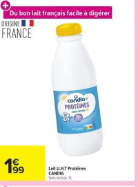 Lait U.H.T Protéines CANDIA Sans lactose, 1 L
