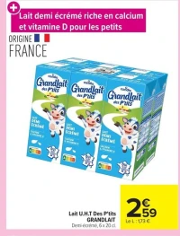 Lait U.H.T Des P'tits GRANDLAIT Demi-écrémé, 6 x 20 cl.