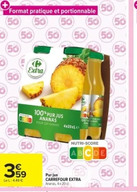 Pur jus CARREFOUR EXTRA Ananas, 4 x 20 cl