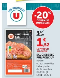 Saucisse Sec Pur Porc U