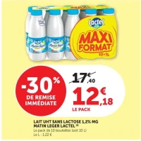 Lait uht sans lactose 1,2% MG Matin Leger Lactel