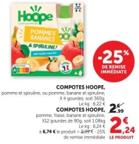 COMPOTES HOOPE, pomme et spiruline, ou pomme, banane et spiruline