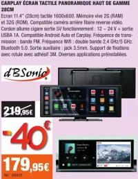 dBSonic Carplay Écran Tactile Panoramique Haut de Gamme 28cm