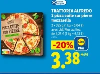 Trattoria Alfredo 2 pizza cuite sur pierre mozzarella