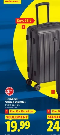 TOPMOVE Valise à roulettes Env. 58 L
