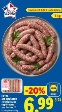 L'ÉTAL DU BOUCHER 18 chipolatas supérieures aux herbes