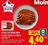 L'ÉTAL DU BOUCHER 4 côtes de porc échine tex mex