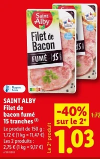 SAINT ALBY Filet de bacon fumé 15 tranches