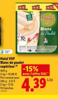 Halal VVF Blanc de poulet supérieur