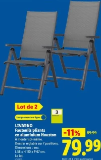 LIVARNO Fauteuils pliants en aluminium Houston