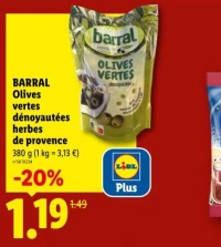 Barral Olives vertes dénoyautées herbes de provence