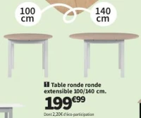 Table ronde extensible 100/140 cm. NOHMA