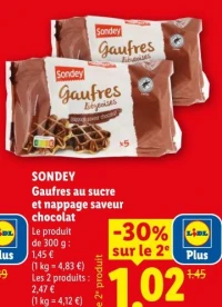 SONDEY Gaufres au sucre et nappage saveur chocolat