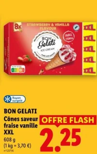 BON GELATI Cônes saveur fraise vanille XXL