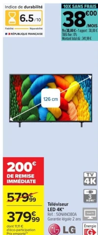Téléviseur LED 4K* LG 50NANO80A