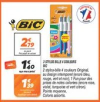 3 stylos bille 4 couleurs 