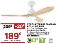 Ventilateur de plafond LED Cloé Bois