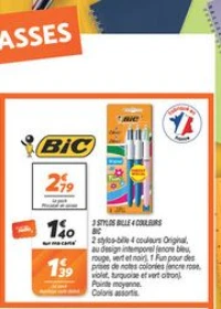 BIC 3 Stylos Bille 4 Couleurs