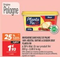 Planta Fin Margarine sans huile de palme 100% végétal tartine & cuisson doux
