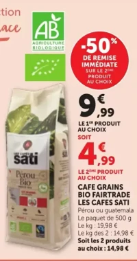 CAFE GRAINS BIO FAIRTRADE LES CAFES SATI Pérou ou guatemala