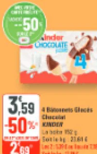 Kinder 4 Bâtonnets Glacés Chocolat